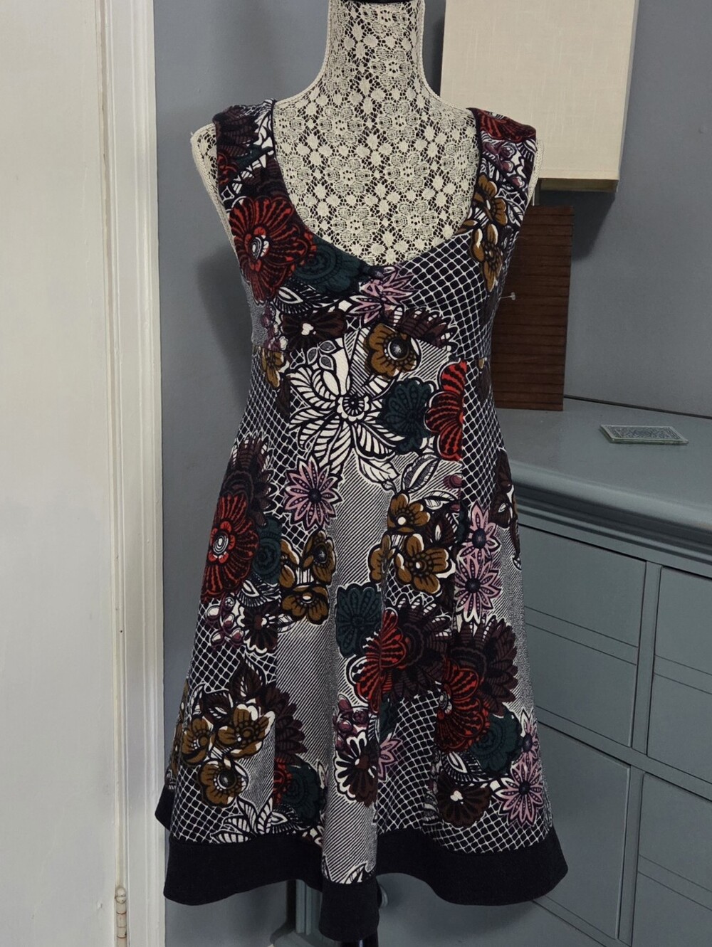 Maeve Floral Scoop-Neck A-Line Dress in Red, Green, Brown, Pink, Navy Blue